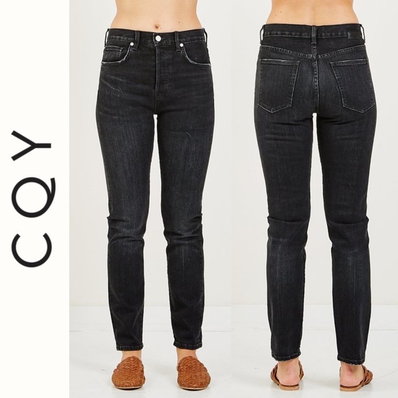 CQY Icon in Unify High Rise Slim Jean Black Salvage Denim Size 27 - Picture 1 of 16